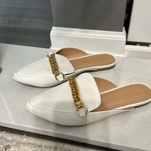 City Classified White & Gold Link Mules Size 6